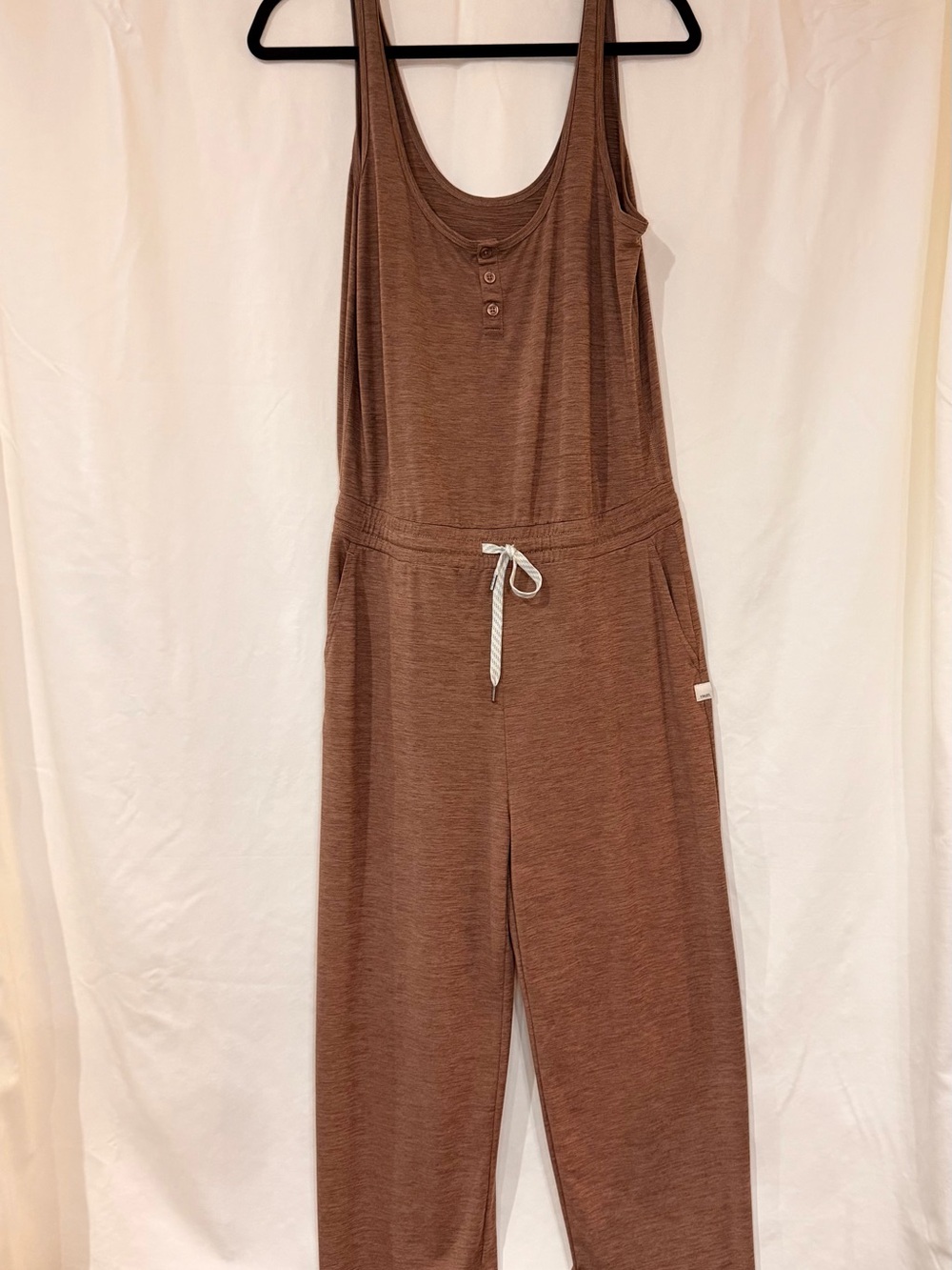 Vuori Brown Sleeveless Henley Jumpsuit with Drawstring